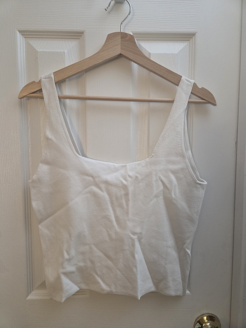 OAK + FORT Cream Scoop Neck Ribbed Tank